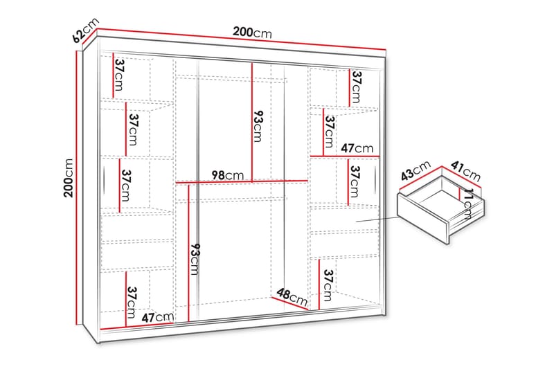 Amira Garderob m. Spegel 200x200 cm - Grå - Förvaring - Garderober & garderobssystem