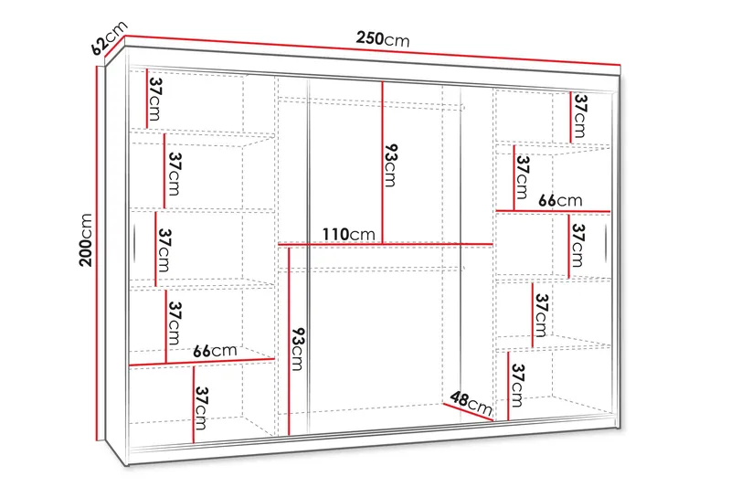 Amira Garderob m. Spegel 250x200 cm - Brun - Förvaring - Garderober & garderobssystem