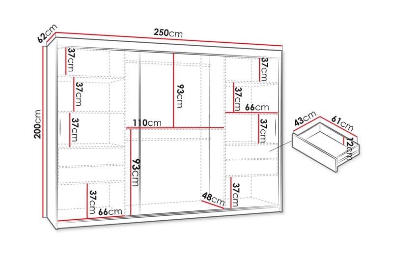 Amira Garderob m. Spegel 250x200 cm - Vit - Förvaring - Garderober & garderobssystem