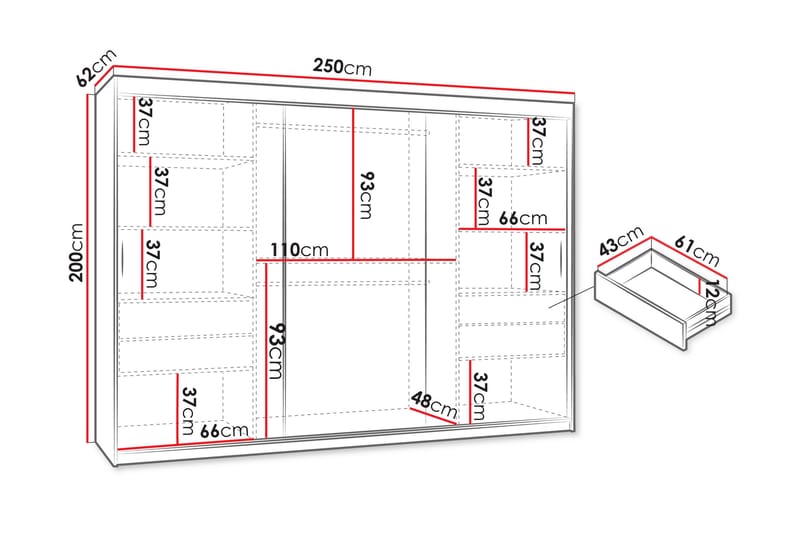 Amira Garderob m. Spegel 250x200 cm - Förvaring - Garderober & garderobssystem