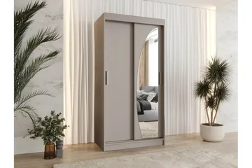 Amira Garderob med Spegel 100x200 cm i Målat Trä - Beige - Förvaring - Garderober & garderobssystem
