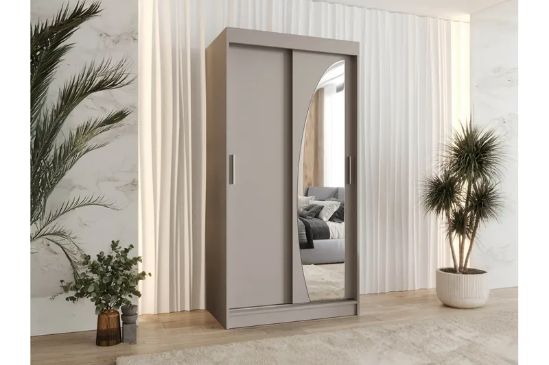 Amira Garderob med Spegel 100x200 cm i Målat Trä - Beige - Förvaring - Garderober & garderobssystem