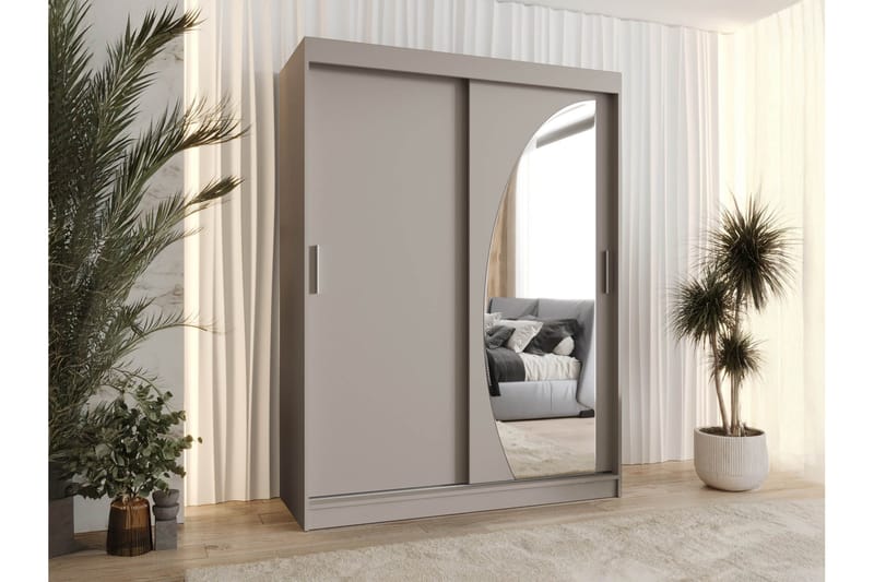 Amira Garderob med Spegel 150x200 cm i Trä och Glas - Beige - Förvaring - Garderober & garderobssystem