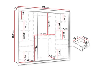 Amira Garderob med Spegel 180x200 cm i Målat Trä - Grå - Förvaring - Garderober & garderobssystem