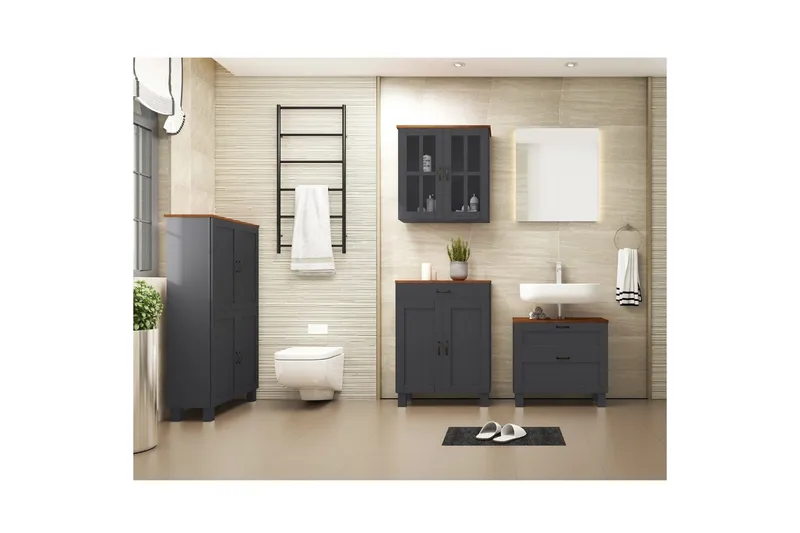 Alby Högskåp till Badrum 130x75x30 cm - Grå - Förvaring - Badrumsförvaring - Väggskåp & högskåp