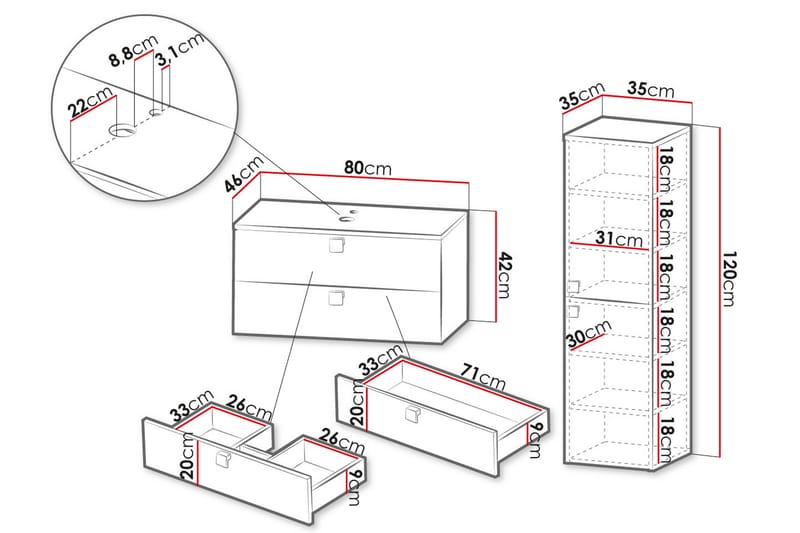 Alima Möbelset för Badrum - Förvaring - Badrumsförvaring - Kompletta möbelpaket badrum