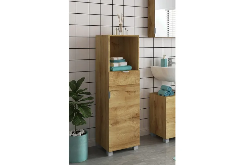 Atlas Högskåp till Badrum 129x38x36 cm - Natur - Förvaring - Badrumsförvaring - Väggskåp & högskåp