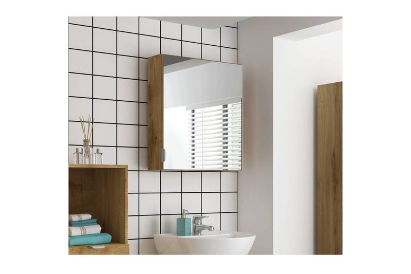 Atlas Väggskåp med Spegel 60x65 cm - Natur - Förvaring - Badrumsförvaring - Spegelskåp