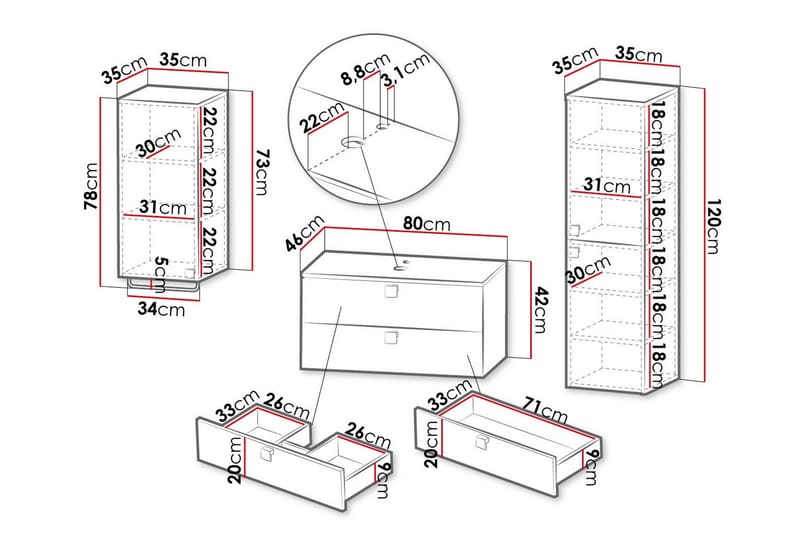 Badrumsmöbelset Glenndale - Vit - Kompletta möbelpaket badrum