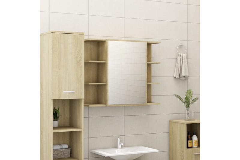 Badrumsmöbler 4 delar sonoma-ek spånskiva - Brun - Kompletta m�öbelpaket badrum