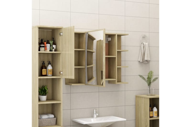 Badrumsmöbler 4 delar sonoma-ek spånskiva - Brun - Kompletta möbelpaket badrum
