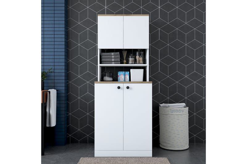 Badrumsskåp Akashya 70x183,6 cm Vit/Brun - Hanah Home - Förvaring - Badrumsförvaring - Badrumsskåp