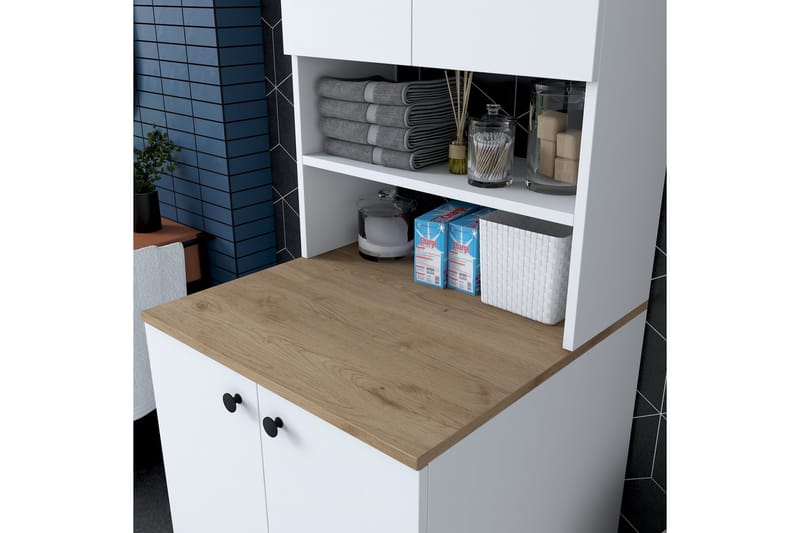 Badrumsskåp Akashya 70x183,6 cm Vit/Brun - Hanah Home - Förvaring - Badrumsförvaring - Badrumsskåp