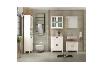 Badrumsskåp Alby 33x30x180 cm, Vit/Honung - 33x30x180 cm, Vit/Honung - Förvaring - Badrumsförvaring - Väggskåp & högskåp