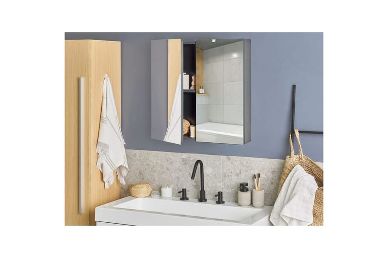 Badrumsskåp med spegel Navarra Svart, Silver, 60x14x60 cm - Svart, Silver, 60x14x60 cm - Förvaring - Badrumsförvaring - Spegelskåp