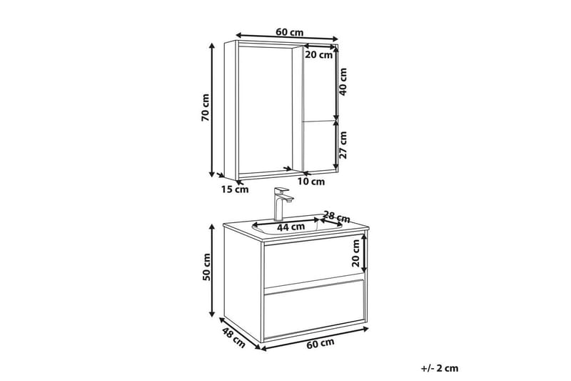 Badrumsskåp Teruel Grå, ljust trä, 60x48x70 cm - Grå, ljust trä, 60x48x70 cm - Förvaring - Badrumsförvaring - Väggskåp & högskåp