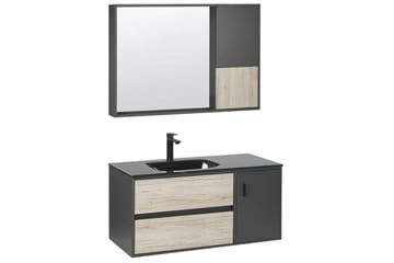 Badrumsskåp Teruel Ljus trä, svart, 100x48x70 cm - Ljus trä, svart, 100x48x70 cm - Förvaring - Badrumsförvaring - Väggskåp & högskåp