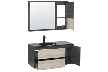 Badrumsskåp Teruel Ljus trä, svart, 100x48x70 cm - Ljus trä, svart, 100x48x70 cm - Förvaring - Badrumsförvaring - Väggskåp & högskåp