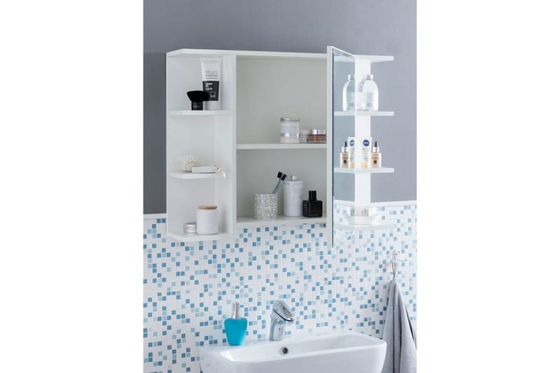 Badrumsskåp Wohnling Modern med spegeldörr tillverkad av vit spånskiva - Förvaring - Badrumsförvaring - Spegelskåp