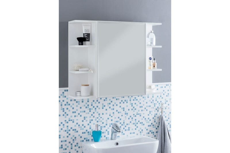 Badrumsskåp Wohnling Modern med spegeldörr tillverkad av vit spånskiva - Förvaring - Badrumsförvaring - Spegelskåp
