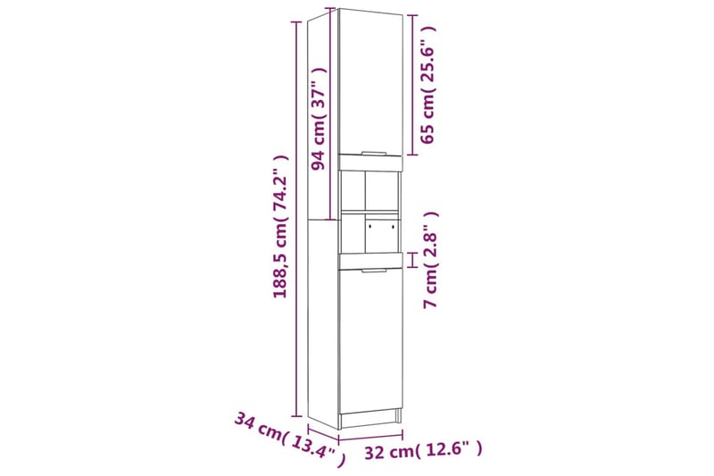 beBasic Badrumsskåp sonoma-ek 32x34x188,5cm konstruerat trä - Brown - Väggskåp & högskåp - Badrumsskåp