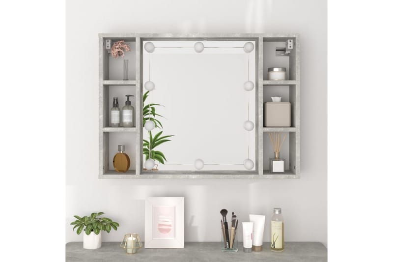 beBasic Spegelsk�åp med LED betonggrå 76x15x55 cm - Grey - Spegelskåp