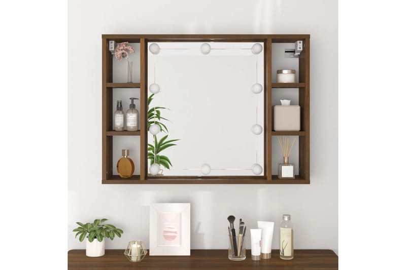 beBasic Spegelskåp med LED brun ek 76x15x55 cm - Brown - Spegelskåp