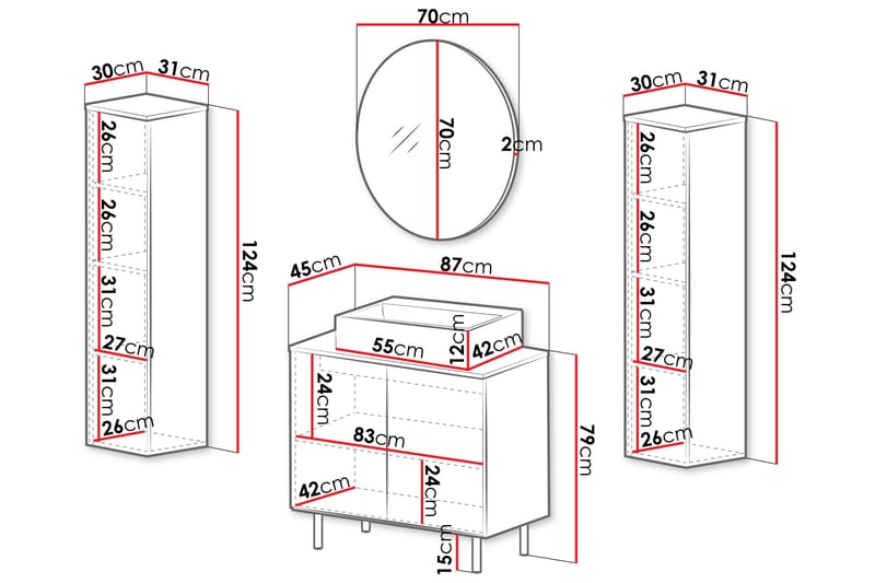 Casa Komplett möbelpaket - Beige/Grå - Förvaring - Badrumsförvaring - Kompletta möbelpaket badrum