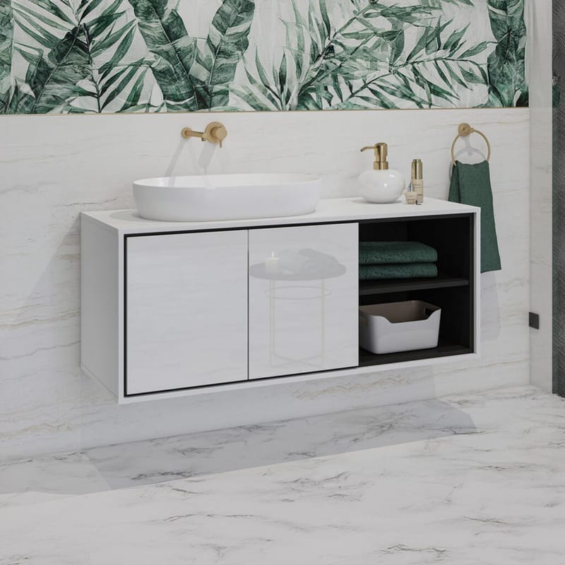 Diskbänkskåp Irvine 2 Dörrar - Vit Högglans, 120 cm - Förvaring - Badrumsförvaring - Väggskåp & högskåp