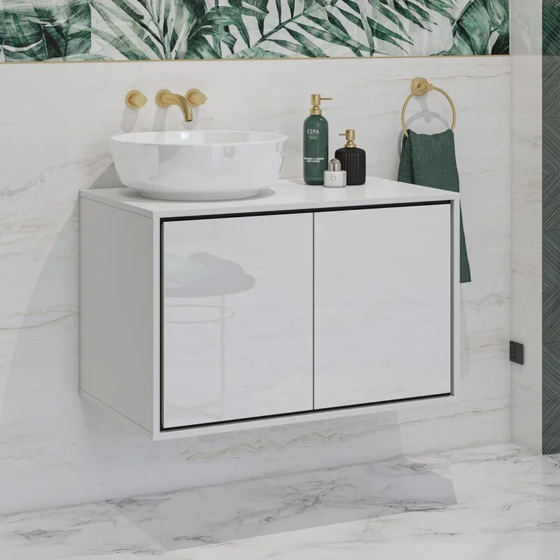 Diskbänkskåp Irvine 2 Dörrar - Vit Högglans, 78 cm - Förvaring - Badrumsförvaring - Väggskåp & högskåp