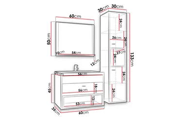 Ekomi Möbelset för Badrum 133 cm - Förvaring - Badrumsförvaring - Kompletta möbelpaket badrum