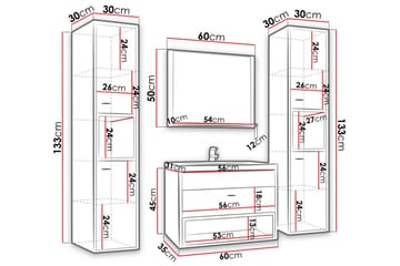 Ekomi Möbelset för Badrum 133 cm - Förvaring - Badrumsförvaring - Kompletta möbelpaket badrum
