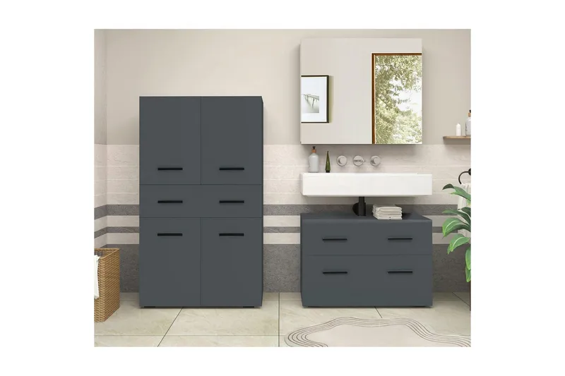 Högskåp till badrum Loft24 Malika Högskåp till Badrum 130x76x35 cm Grå - Förvaring - Badrumsförvaring - Väggskåp & högskåp