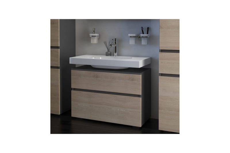 Högskåp till badrum Loft24 Tvättställsskåp Wisla Graphite Grey, Dark Colored Wood - Förvaring - Badrumsförvaring - Väggskåp & högskåp