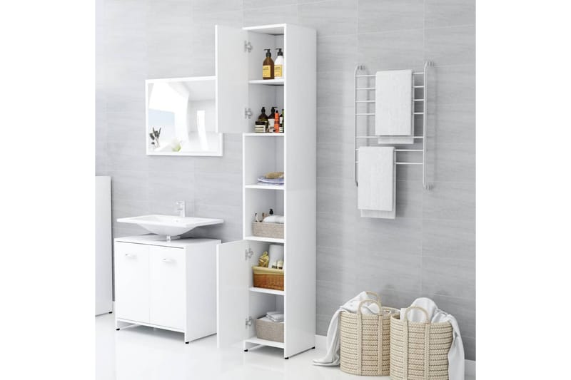 Badrumsmöbler 3 delar vit spånskiva - Vit - Kompletta möbelpaket badrum