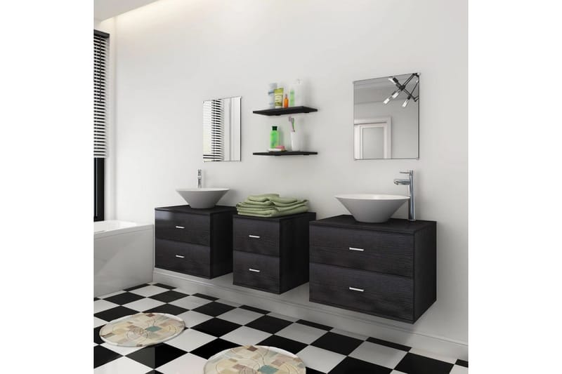Badrumsmöbler med handfat svart 7 delar - Svart - Kompletta möbelpaket badrum