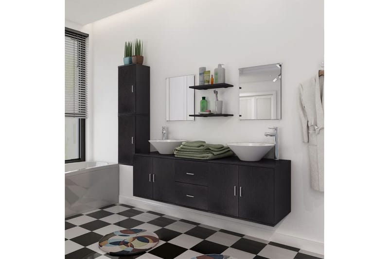 Badrumsmöbler nio delar med handfat svart - Svart - Kompletta möbelpaket badrum
