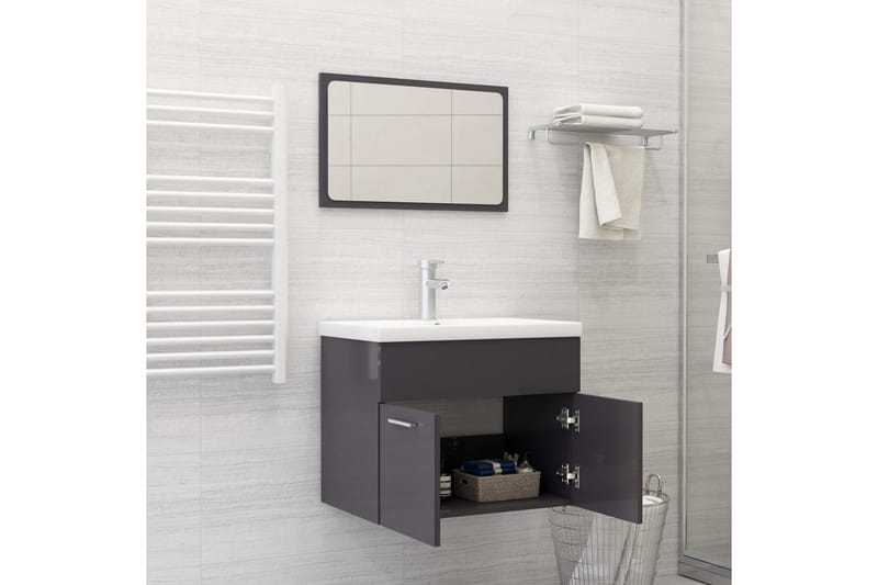 Badrumsmöbler set 2 delar grå högglans spånskiva - Grå - Kompletta möbelpaket badrum