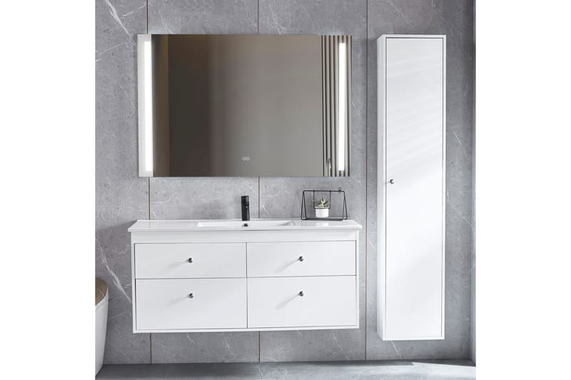 Badrumspaket Kommod 120cm Högskåp och LED-spegel 120 cm Silv - Lyfco - Förvaring - Badrumsförvaring - Kompletta möbelpaket badrum