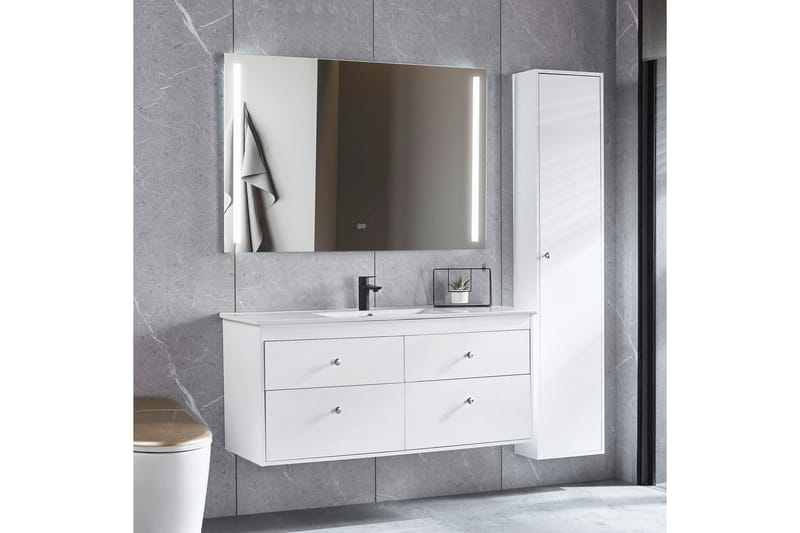 Badrumspaket Kommod 120cm Högskåp och LED-spegel 120 cm Silv - Lyfco - Förvaring - Badrumsförvaring - Kompletta möbelpaket badrum