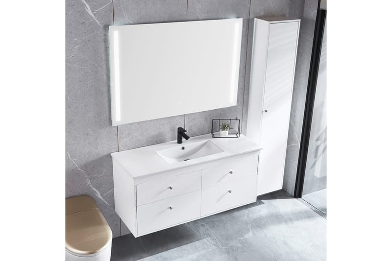 Badrumspaket Kommod 120cm Högskåp och LED-spegel 120 cm Silv - Lyfco - Förvaring - Badrumsförvaring - Kompletta möbelpaket badrum