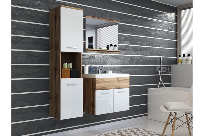 Badrumsset Delorimier 57 cm, Vit/Natur