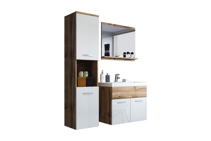 Badrumsset Delorimier 57 cm - Vit/Natur - Förvaring - Badrumsförvaring - Kompletta möbelpaket badrum