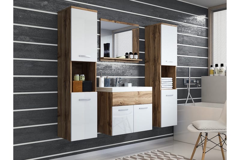 Badrumsset Delorimier XL 68 cm, Vit/Natur