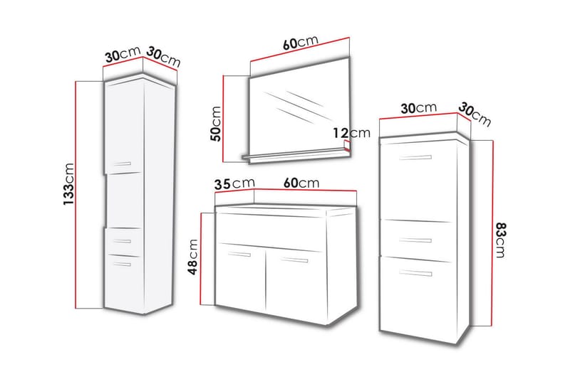 Ericka Badrumsset - Ek/Vit/Högglans - Förvaring - Badrumsförvaring - Kompletta möbelpaket badrum