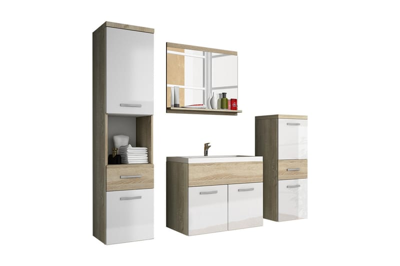 Ericka Badrumsset - Ek/Vit/Högglans - Förvaring - Badrumsförvaring - Kompletta möbelpaket badrum
