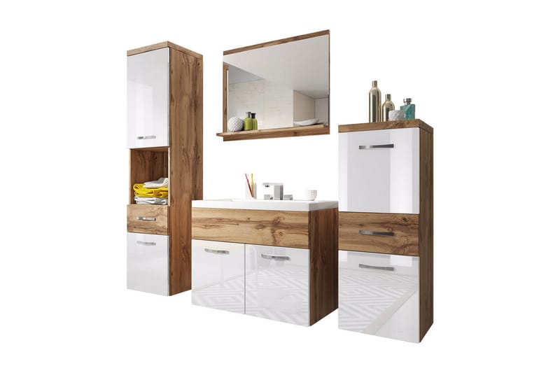 Ericka Badrumsset - Vit/Högglans - Förvaring - Badrumsförvaring - Kompletta möbelpaket badrum
