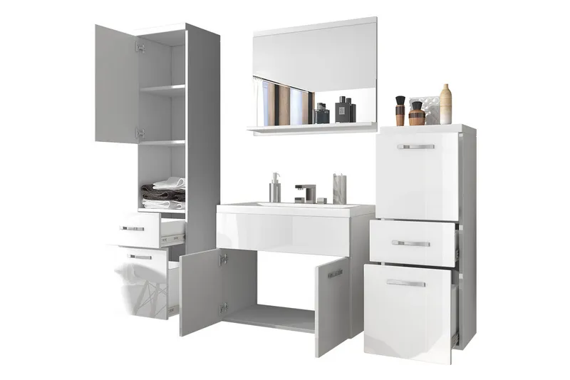 Ericka Badrumsset - Vit/Högglans - Förvaring - Badrumsförvaring - Kompletta möbelpaket badrum