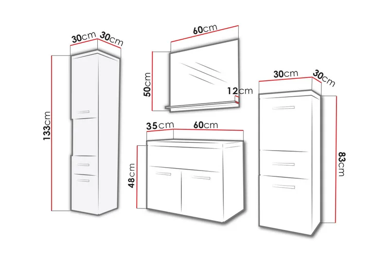 Ericka Badrumsset - Vit/Högglans/Grå/Brun - Förvaring - Badrumsförvaring - Kompletta möbelpaket badrum