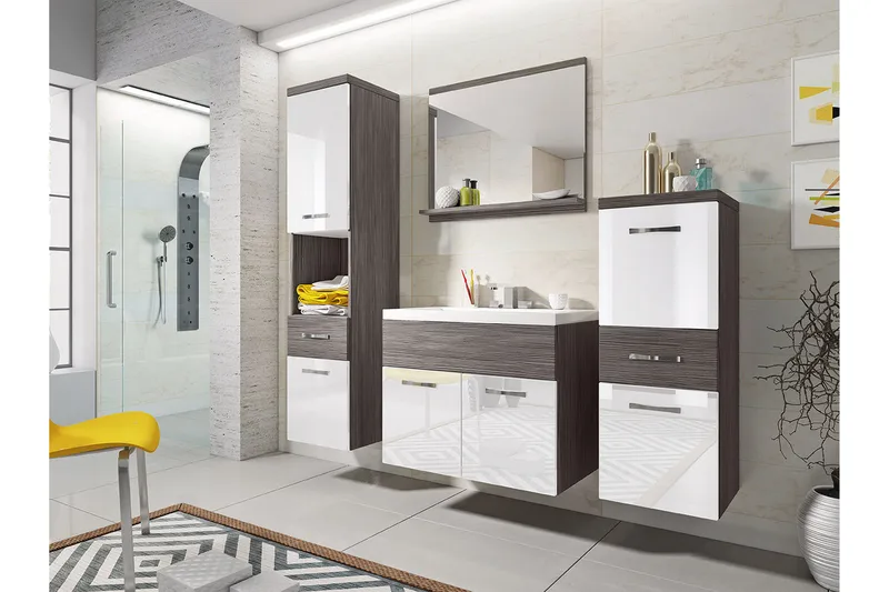 Ericka Badrumsset, Vit/Högglans/Grå/Brun